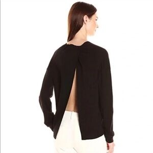 Theory Twylina Refine Black Merino Wool Twisted Open Back Sweater